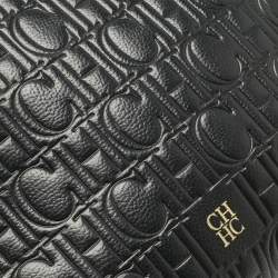 Pre Owned Carolina Herrera Black Monogram Embossed Leather Camera Crossbody Bag