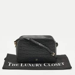 Pre Owned Carolina Herrera Black Monogram Embossed Leather Camera Crossbody Bag
