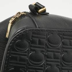 Pre Owned Carolina Herrera Black Monogram Embossed Leather Camera Crossbody Bag