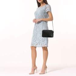 Pre Owned Carolina Herrera Black Monogram Embossed Leather Camera Crossbody Bag