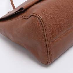 Pre Owned Carolina Herrera Brown Embossed Leather Minuetto Flap Top Handle Bag