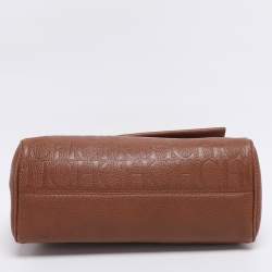 Pre Owned Carolina Herrera Brown Embossed Leather Minuetto Flap Top Handle Bag