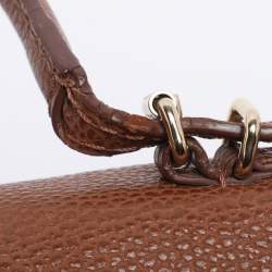 Pre Owned Carolina Herrera Brown Embossed Leather Minuetto Flap Top Handle Bag