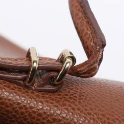 Pre Owned Carolina Herrera Brown Embossed Leather Minuetto Flap Top Handle Bag