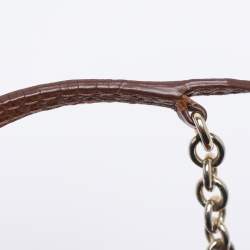 Pre Owned Carolina Herrera Brown Embossed Leather Minuetto Flap Top Handle Bag