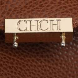 Pre Owned Carolina Herrera Brown Embossed Leather Minuetto Flap Top Handle Bag