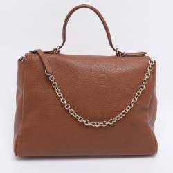 Pre Owned Carolina Herrera Brown Embossed Leather Minuetto Flap Top Handle Bag