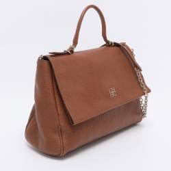 Pre Owned Carolina Herrera Brown Embossed Leather Minuetto Flap Top Handle Bag
