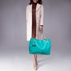 Pre Owned Carolina Herrera Green Monogram Embossed Leather Tassel Chain Tote