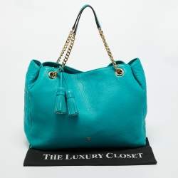 Pre Owned Carolina Herrera Green Monogram Embossed Leather Tassel Chain Tote