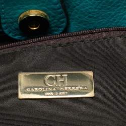 Pre Owned Carolina Herrera Green Monogram Embossed Leather Tassel Chain Tote