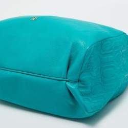 Pre Owned Carolina Herrera Green Monogram Embossed Leather Tassel Chain Tote