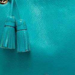 Pre Owned Carolina Herrera Green Monogram Embossed Leather Tassel Chain Tote