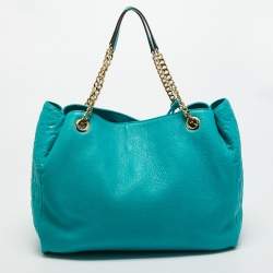 Pre Owned Carolina Herrera Green Monogram Embossed Leather Tassel Chain Tote