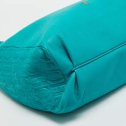 Pre Owned Carolina Herrera Green Monogram Embossed Leather Tassel Chain Tote