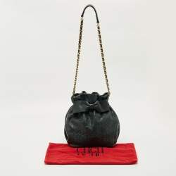 Pre Owned Carolina Herrera Dark Green Monogram Embossed Leather Bow Bucket Bag