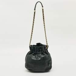 Pre Owned Carolina Herrera Dark Green Monogram Embossed Leather Bow Bucket Bag