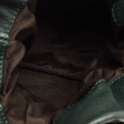 Pre Owned Carolina Herrera Dark Green Monogram Embossed Leather Bow Bucket Bag