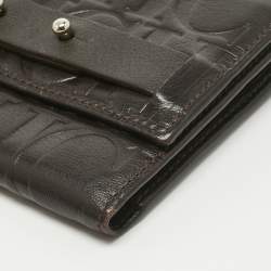 Pre Owned Carolina Herrera Dark Brown Monogram Leather Trifold Wallet
