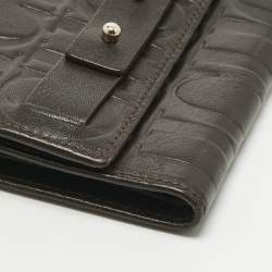 Pre Owned Carolina Herrera Dark Brown Monogram Leather Trifold Wallet