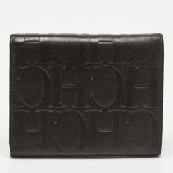 Pre Owned Carolina Herrera Dark Brown Monogram Leather Trifold Wallet