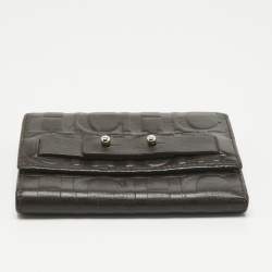 Pre Owned Carolina Herrera Dark Brown Monogram Leather Trifold Wallet