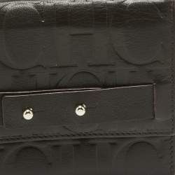 Pre Owned Carolina Herrera Dark Brown Monogram Leather Trifold Wallet