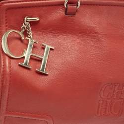 Pre Owned حقيبة يد كارولينا هيريرا شعار CH جلد أحمر