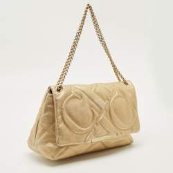 مملوكة مسبقًا حقيبة كتف كارولينا هيريرا جلد أزرق بحري مخرم معدن بغطاء