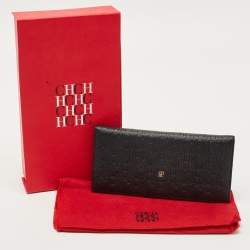 Pre Owned Carolina Herrera Black Monogram Embossed Leather Bifold Long Wallet