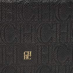 Pre Owned Carolina Herrera Black Monogram Embossed Leather Bifold Long Wallet