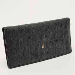 Pre Owned Carolina Herrera Black Monogram Embossed Leather Bifold Long Wallet