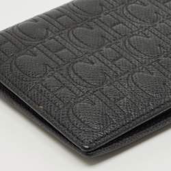 Pre Owned Carolina Herrera Black Monogram Embossed Leather Bifold Long Wallet