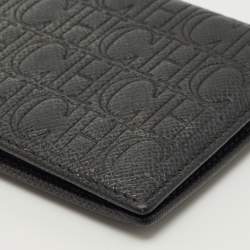 Pre Owned Carolina Herrera Black Monogram Embossed Leather Bifold Long Wallet