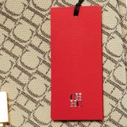 Pre Owned Carolina Herrera Brown/Off White Monogram Canvas and Leather Initials Insignia Shoulder Bag