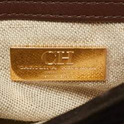 Pre Owned Carolina Herrera Brown/Off White Monogram Canvas and Leather Initials Insignia Shoulder Bag
