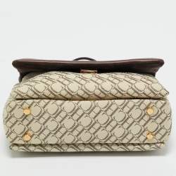 Pre Owned Carolina Herrera Brown/Off White Monogram Canvas and Leather Initials Insignia Shoulder Bag