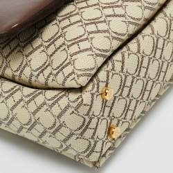 Pre Owned Carolina Herrera Brown/Off White Monogram Canvas and Leather Initials Insignia Shoulder Bag