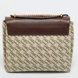Pre Owned Carolina Herrera Brown/Off White Monogram Canvas and Leather Initials Insignia Shoulder Bag