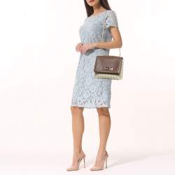 Pre Owned Carolina Herrera Brown/Off White Monogram Canvas and Leather Initials Insignia Shoulder Bag