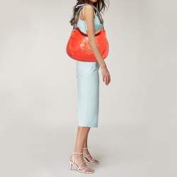 Pre Owned Carolina Herrera Red/Brown Leather Braided Handle Hobo