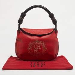 Pre Owned Carolina Herrera Red/Brown Leather Braided Handle Hobo