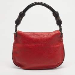 Pre Owned Carolina Herrera Red/Brown Leather Braided Handle Hobo