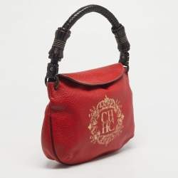 Pre Owned Carolina Herrera Red/Brown Leather Braided Handle Hobo