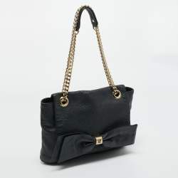 Pre Owned Carolina Herrera Black Monogram Embossed Leather Audrey Shoulder Bag