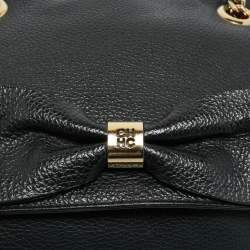 Pre Owned Carolina Herrera Black Monogram Embossed Leather Audrey Shoulder Bag