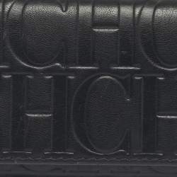 مملوكة مسبقًا Carolina Herrera Black Monogram Embossed Leather Tassel Trifold Continental Wallet