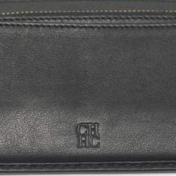 مملوكة مسبقًا Carolina Herrera Black Monogram Embossed Leather Tassel Trifold Continental Wallet