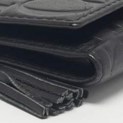 مملوكة مسبقًا Carolina Herrera Black Monogram Embossed Leather Tassel Trifold Continental Wallet