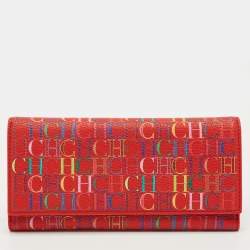 Pre Owned Carolina Herrera Red Monogram Coated Canvas Trifold Continental Wallet